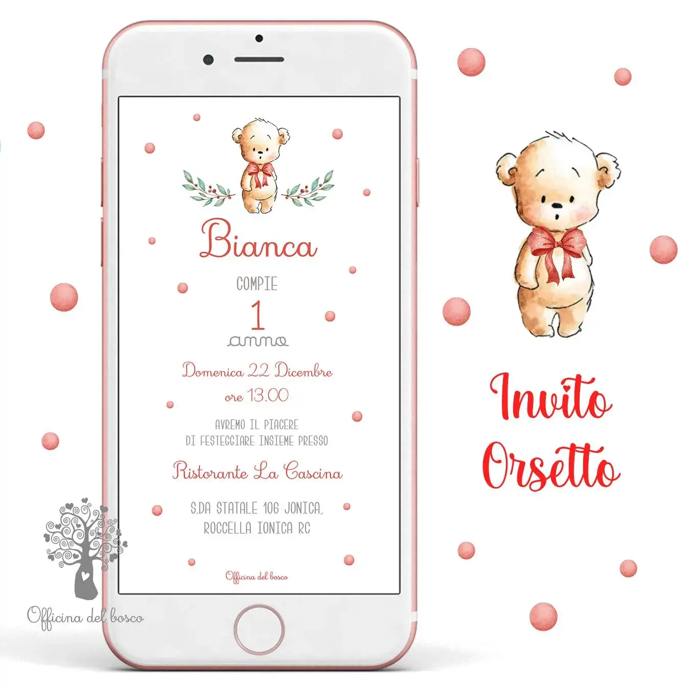 puoi farlo orsetto  natalizio fiocco rosso compleanno