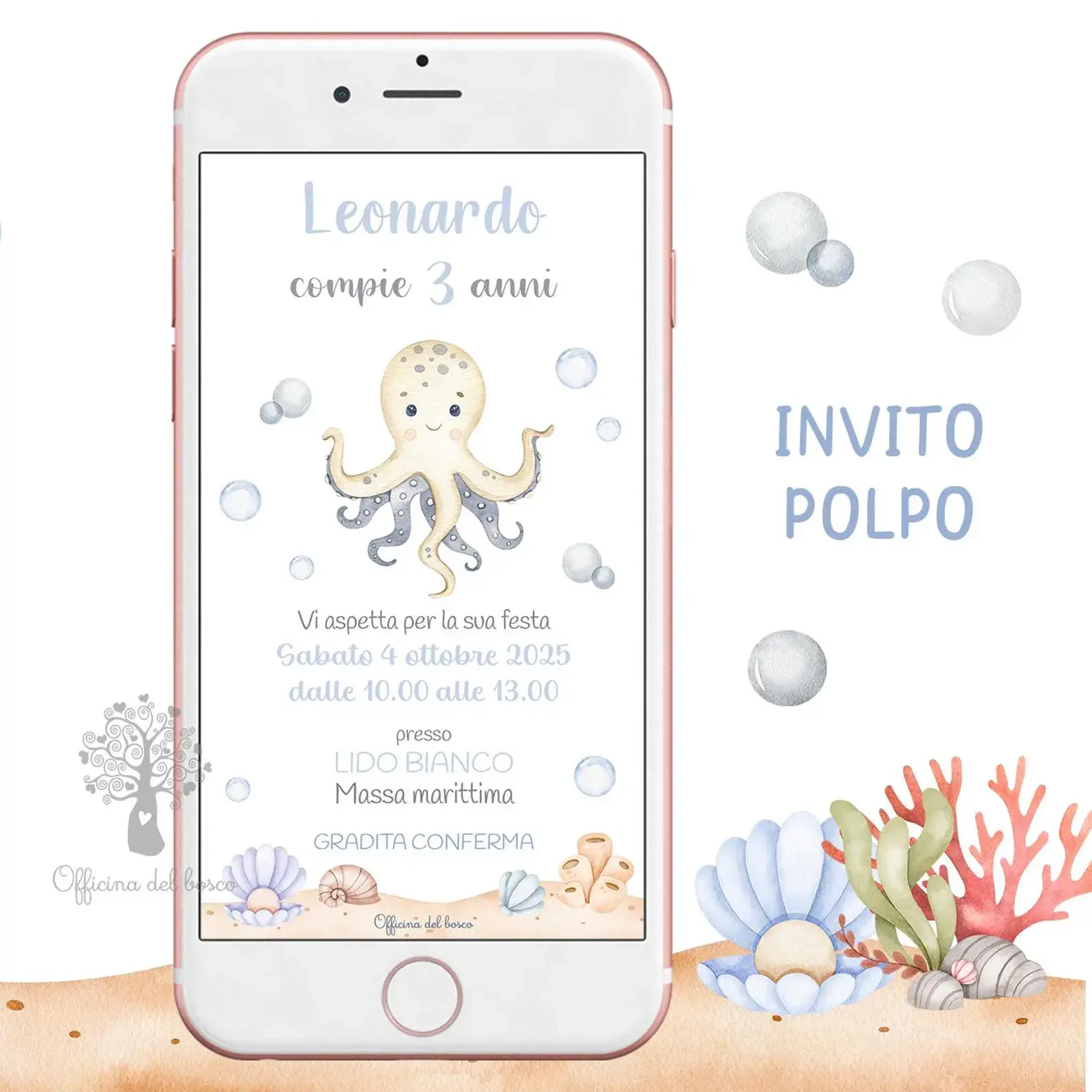 Invito Digitale Compleanno Polipo e Mare