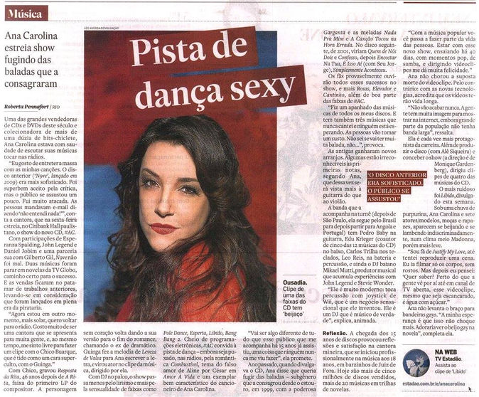 Ana Carolina é destaque no estadão