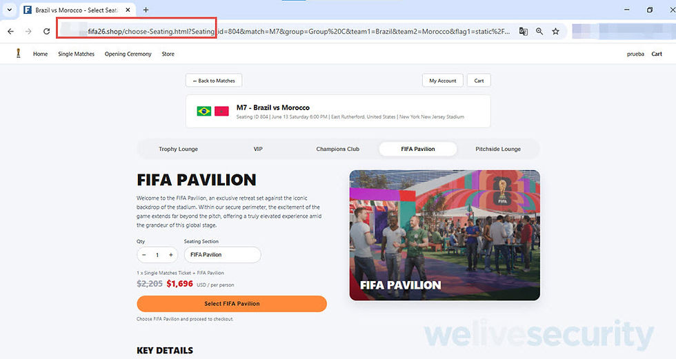 Figure 11. Bogus payment gateway for World Cup tickets