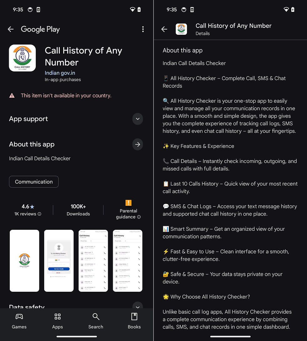 Figure 1. Call History of Any Number app on Google Play