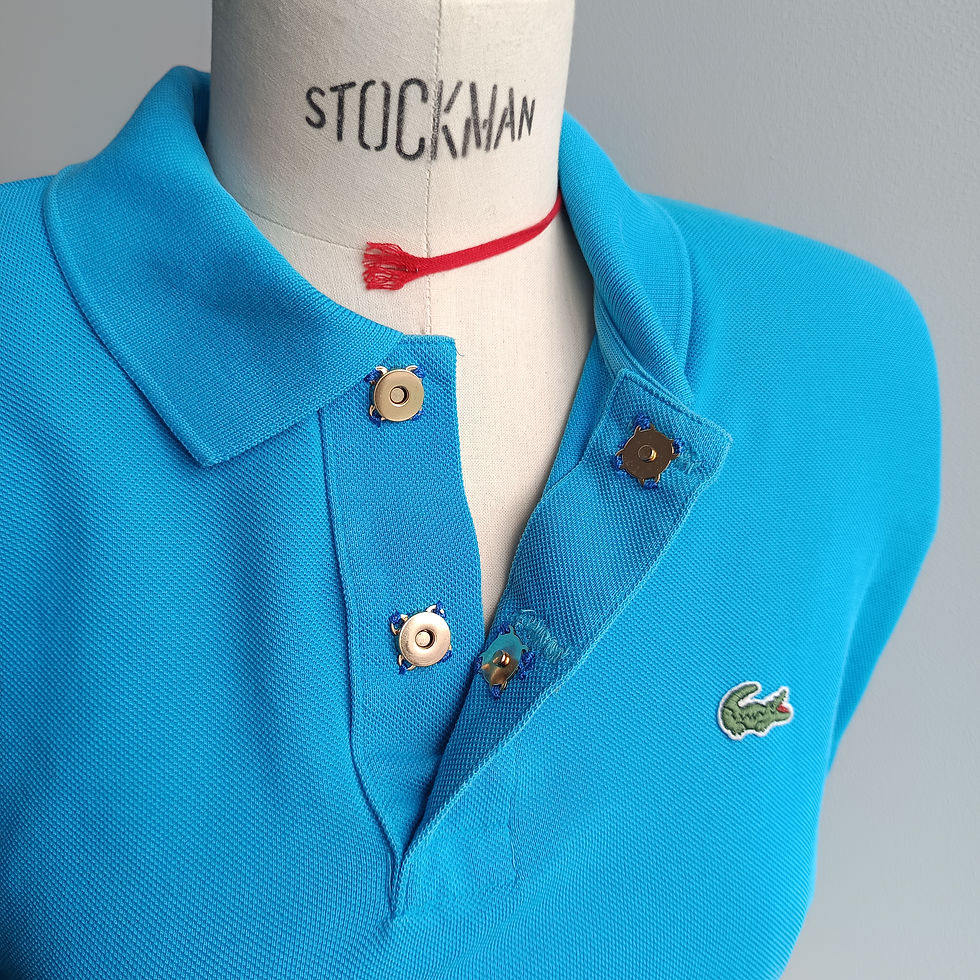 Thumbnail: Reworked turquoise draped Lacoste polo