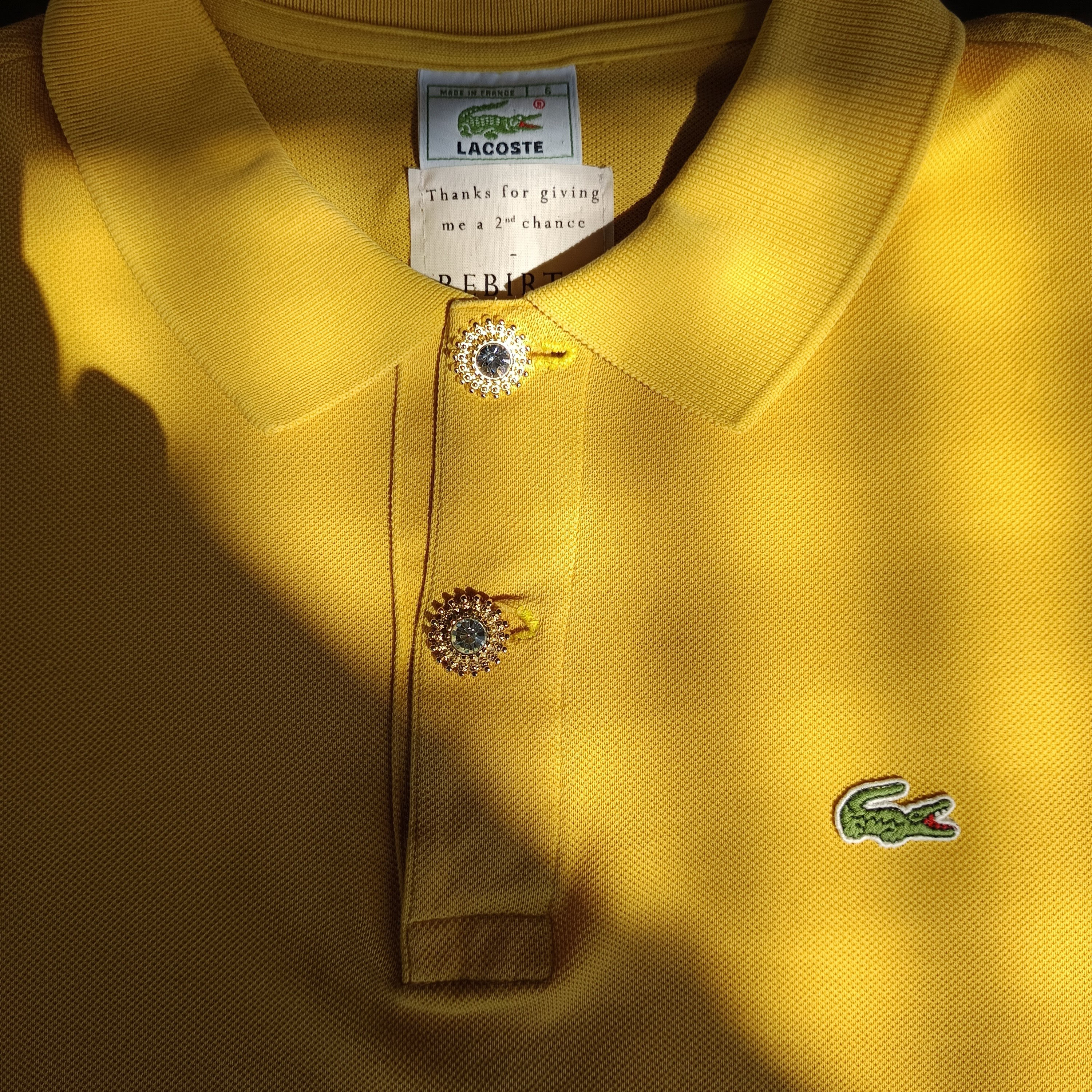 Reworked Yellow Lacoste polo - L