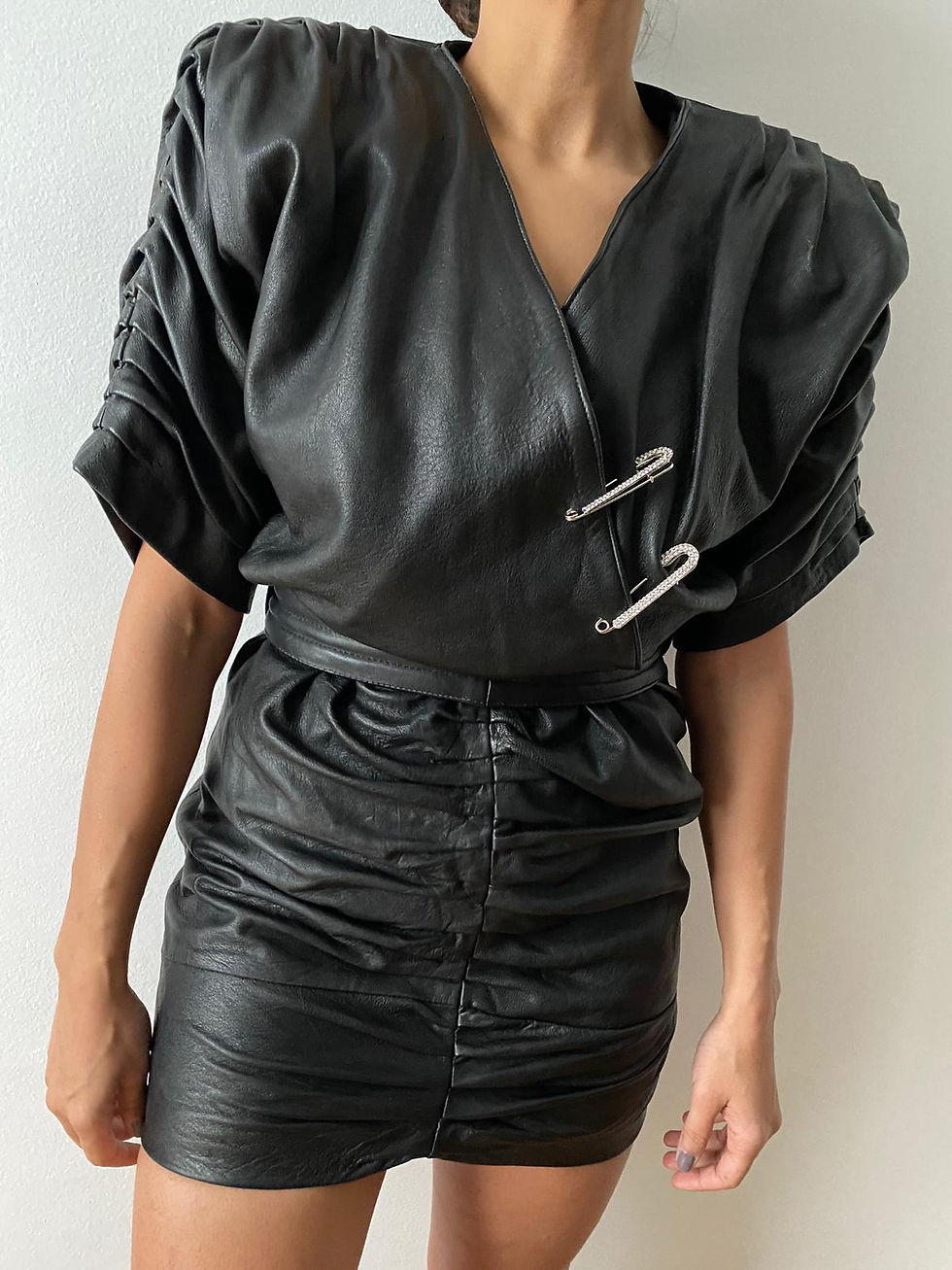 Thumbnail: Reworked vintage black leather dress