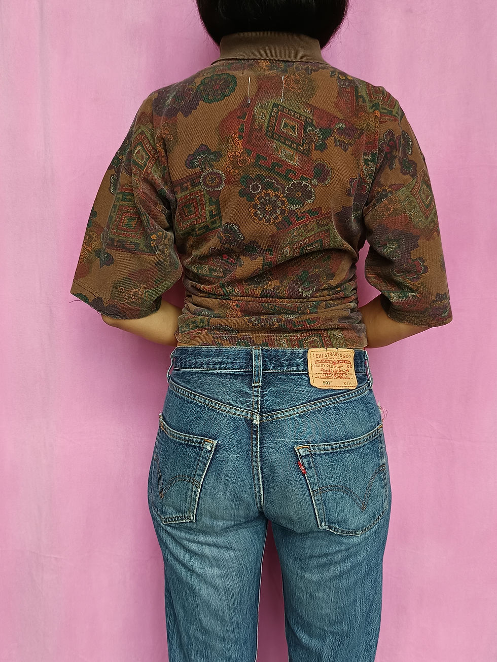 Thumbnail: Reworked vintage brown print polo