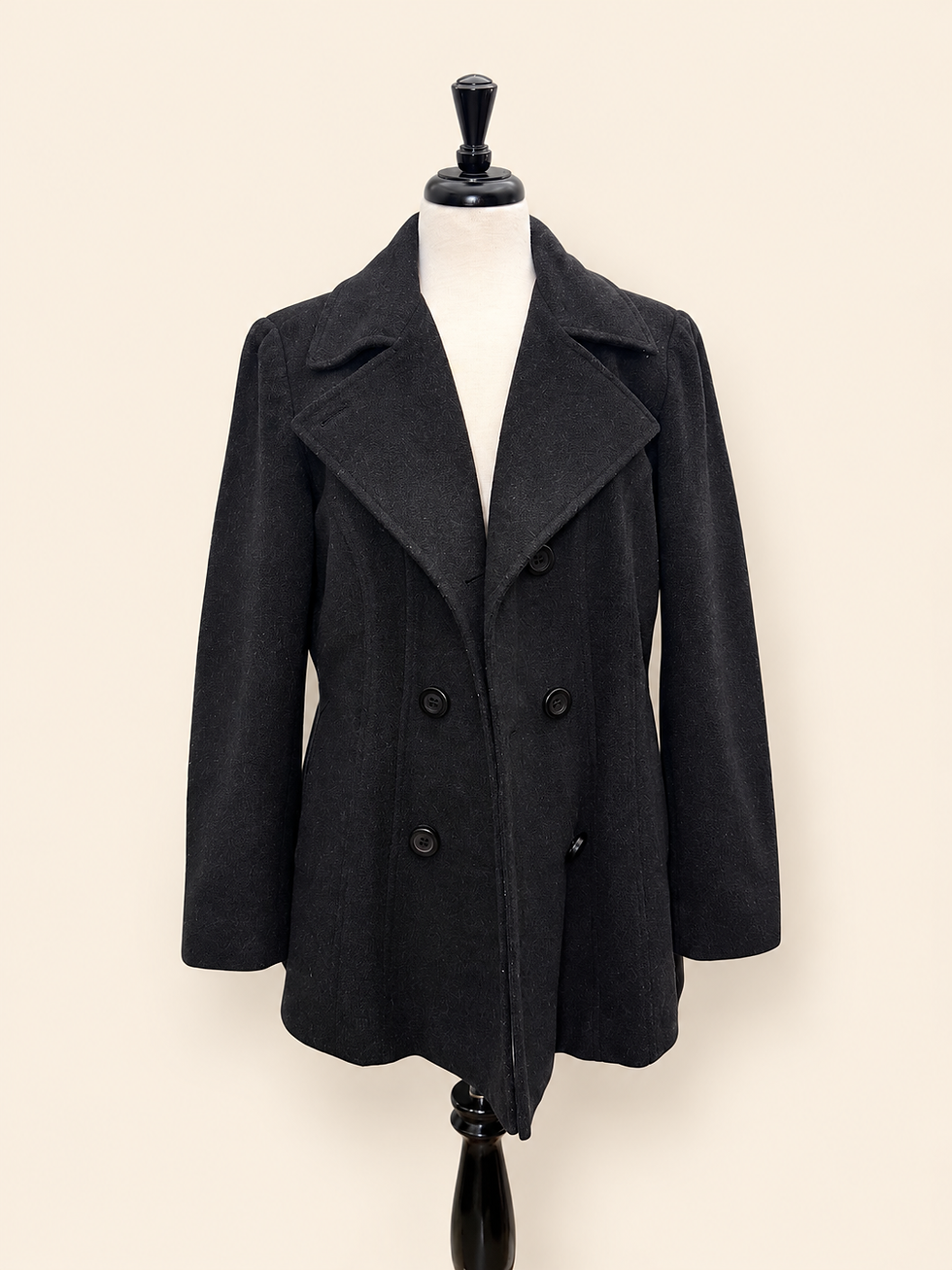 Sonoma Life + Style charcoal gray wool-blend peacoat front view