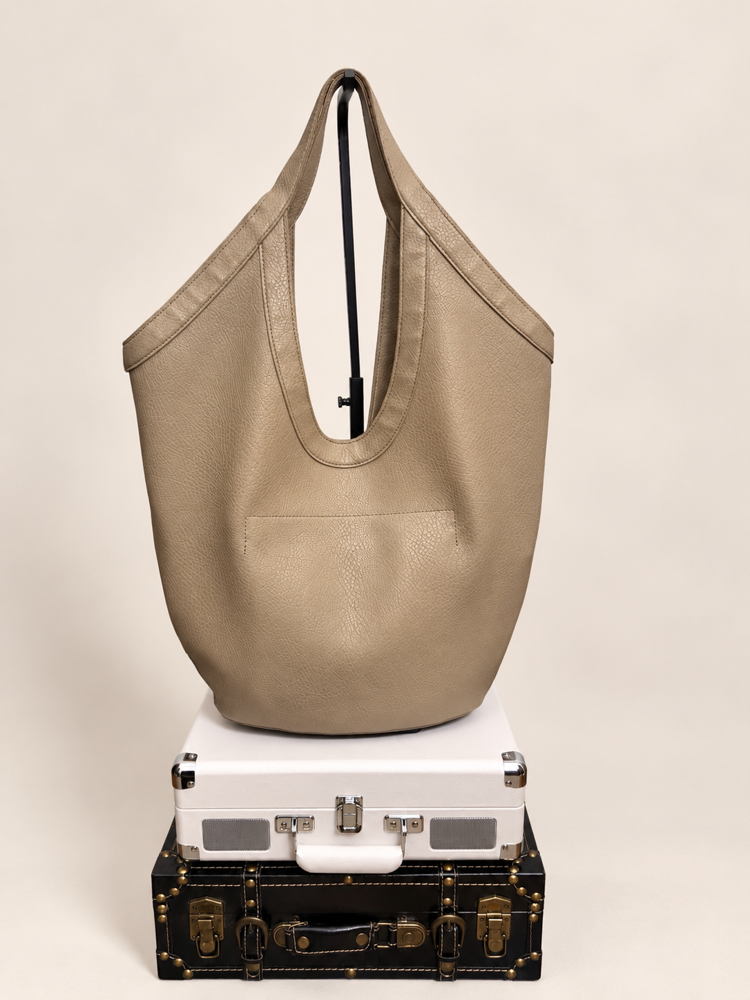 Banana Republic taupe hobo bag detail view