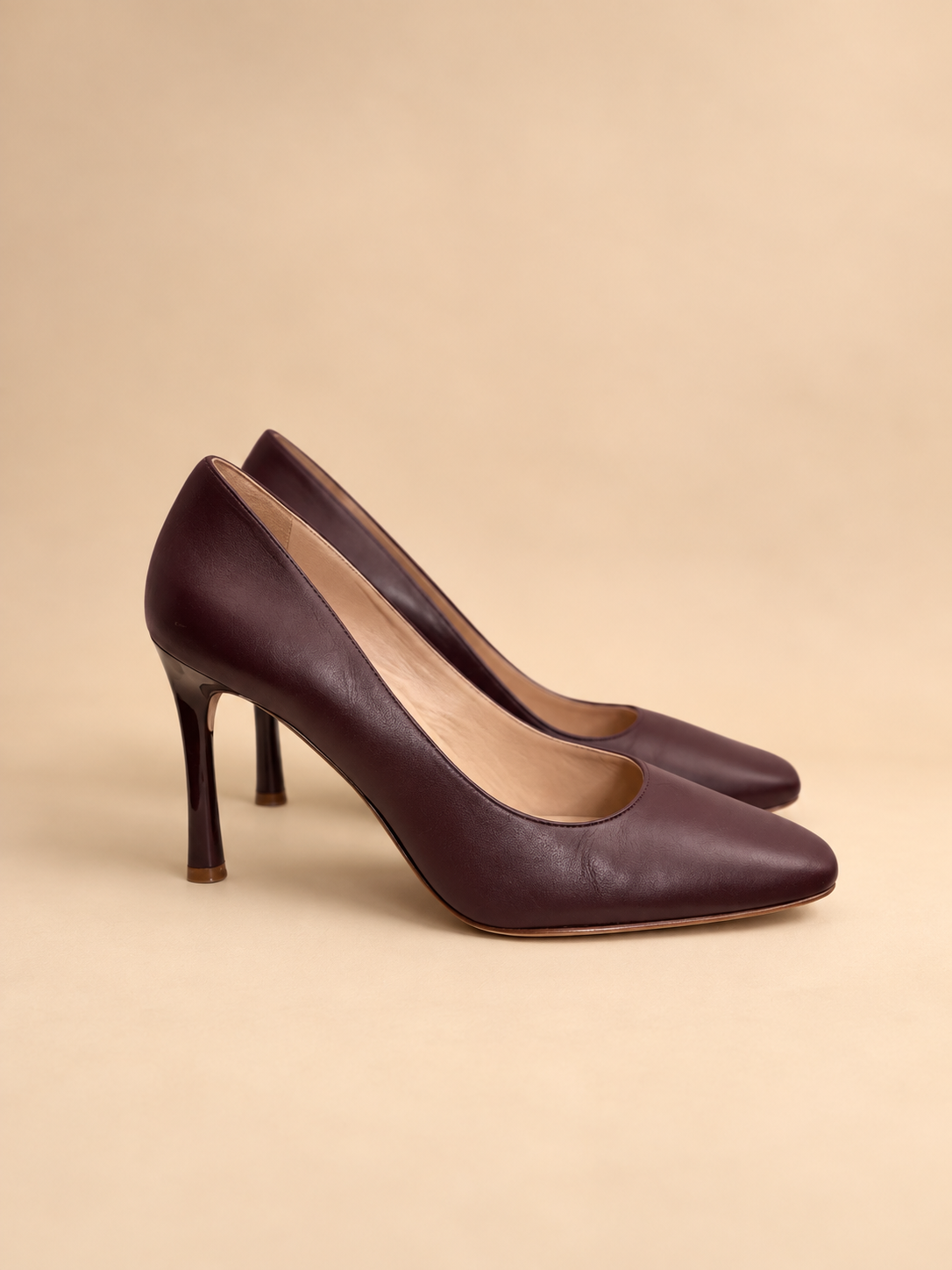 2 Edit burgundy leather square-toe pumps detail view