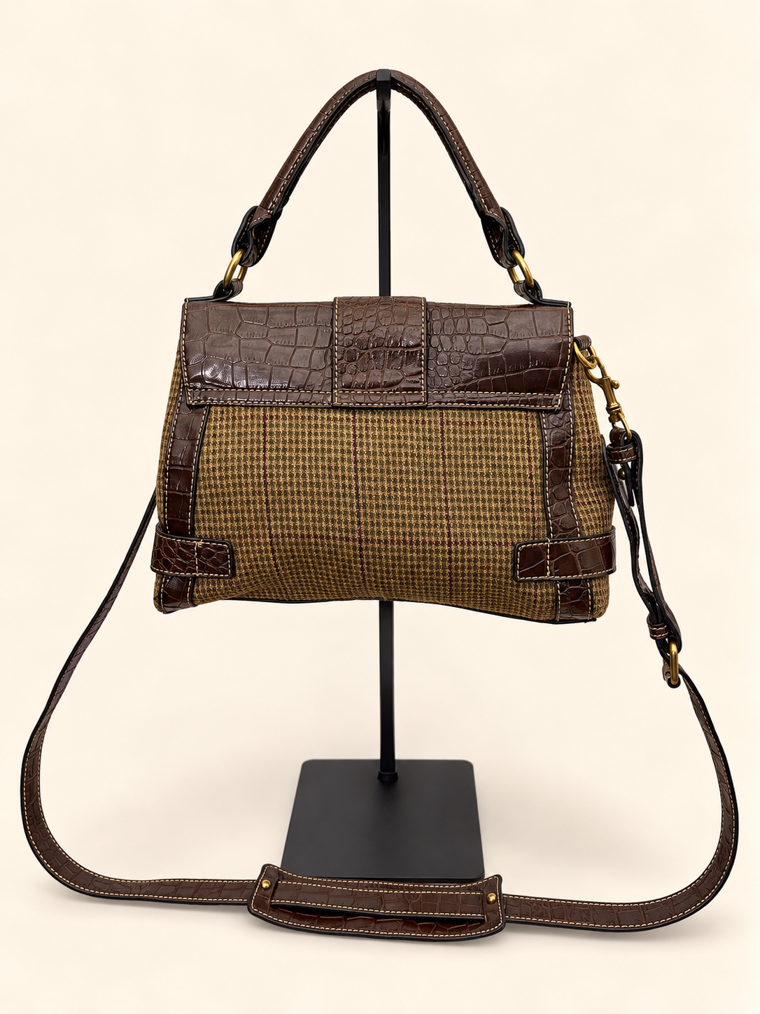 Chaps Ralph Lauren plaid satchel back view