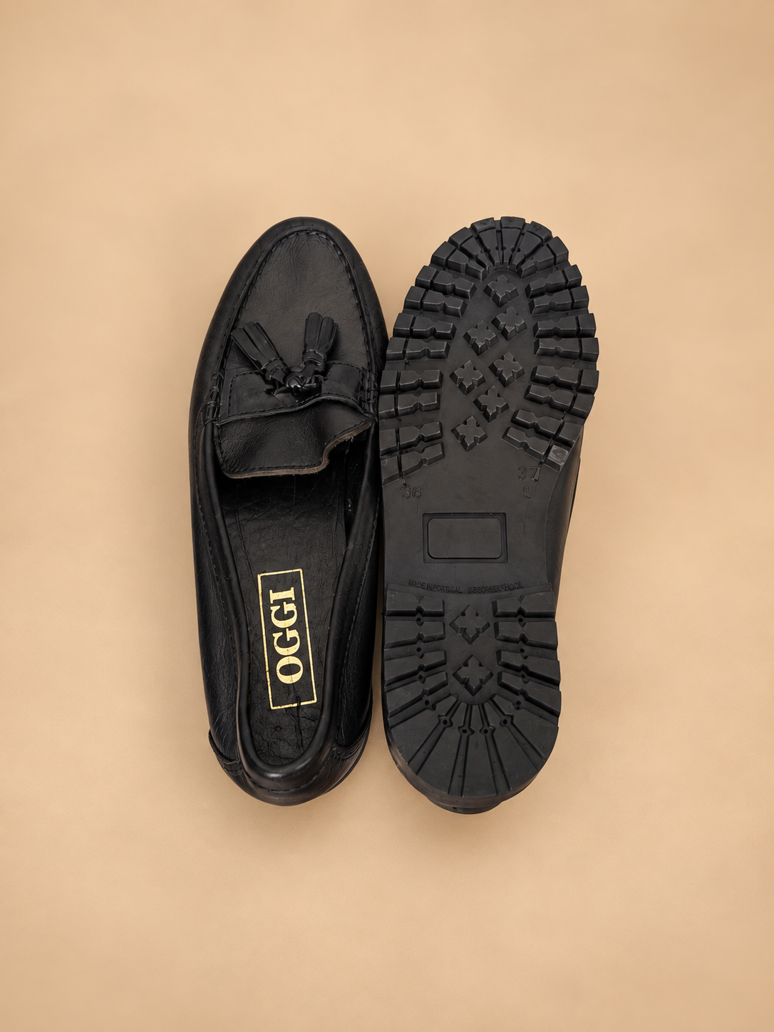 OGGI black leather loafers chunky lug sole detail