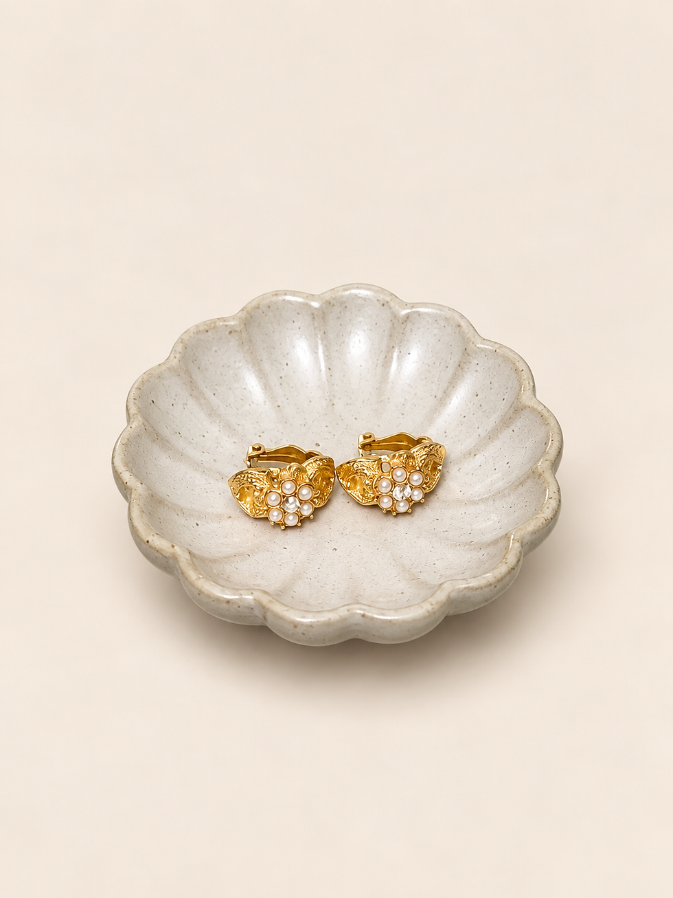 Gold-tone pearl cluster clip-on earrings front view