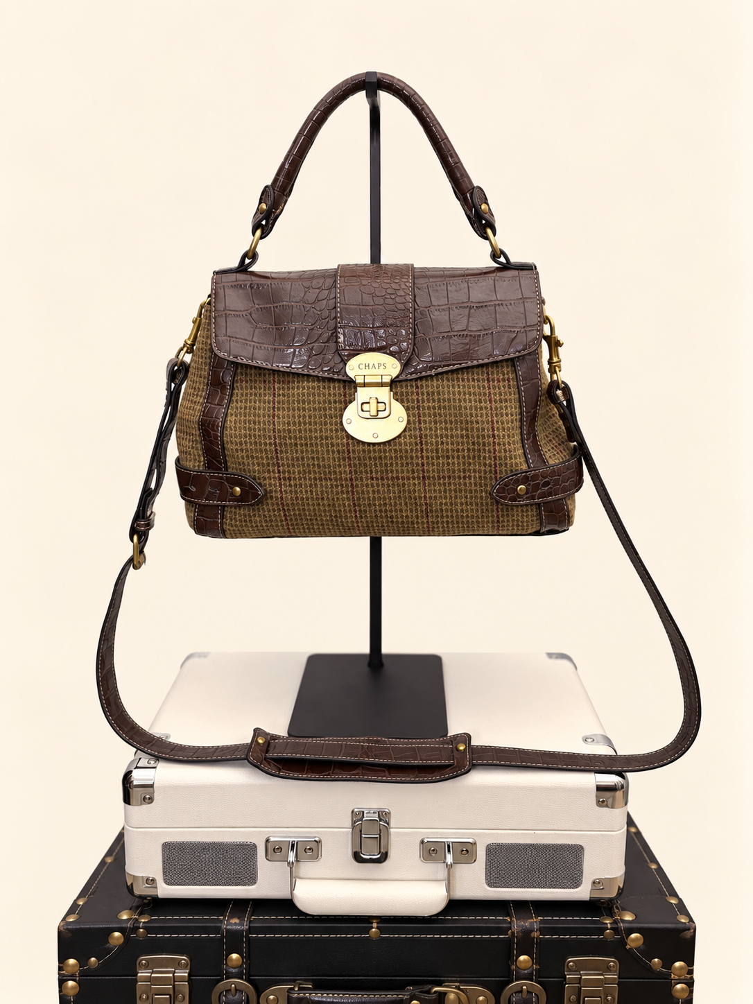 Chaps Ralph Lauren plaid satchel side view