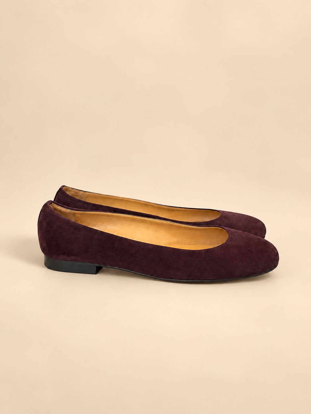 Italian burgundy suede ballet flats side view