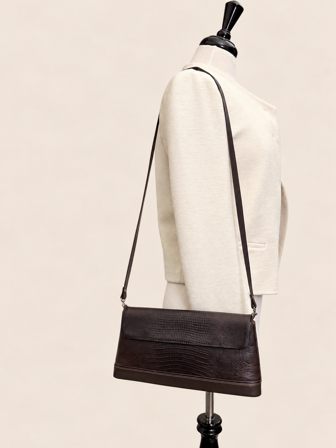 Vintage Brown Embossed Leather Foldover Clutch