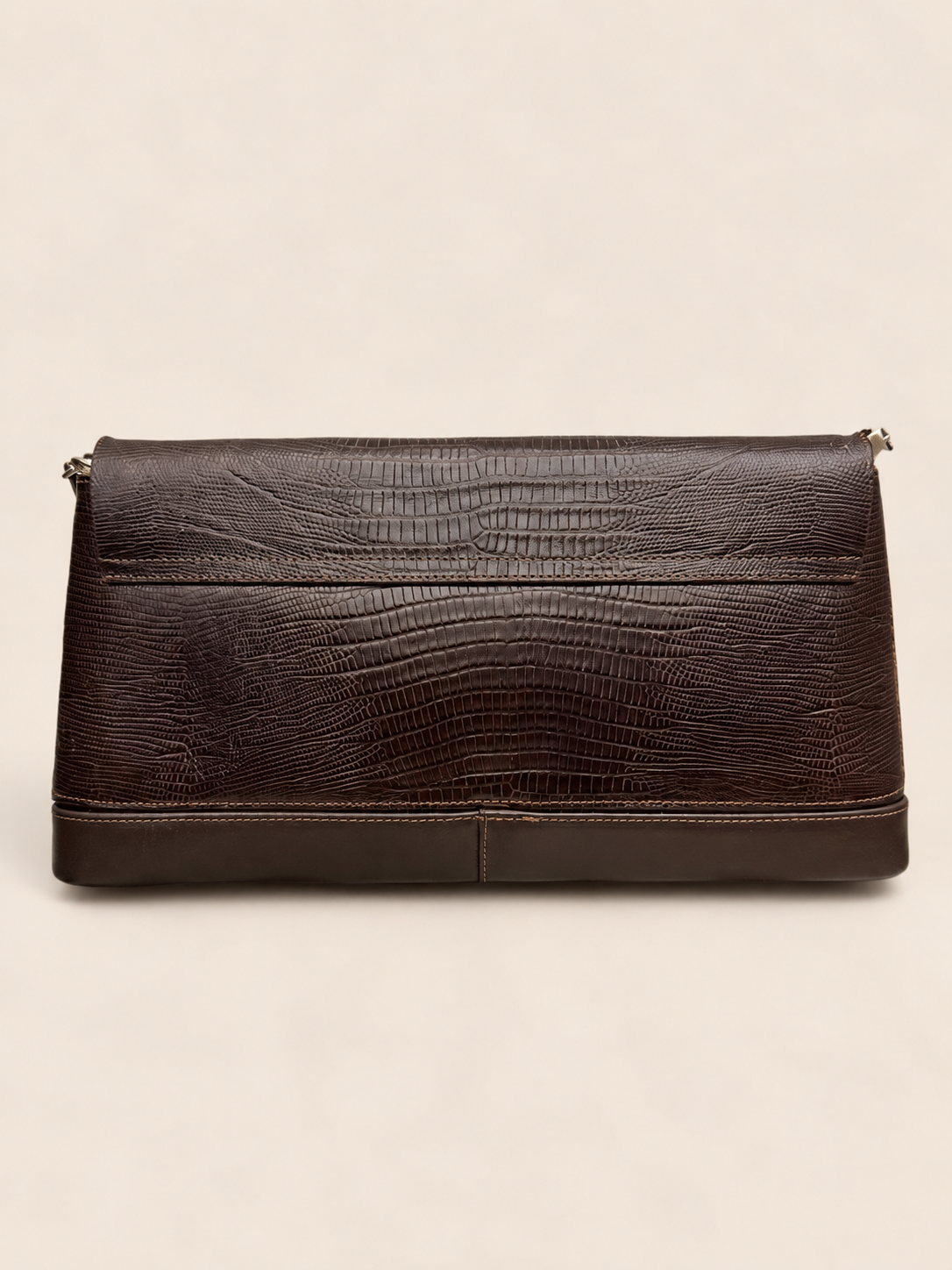 Vintage Brown Embossed Leather Foldover Clutch