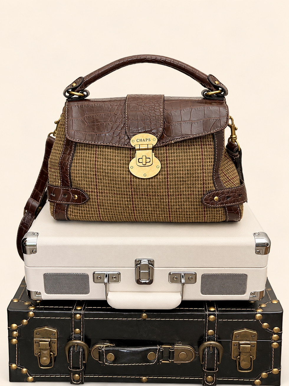 Chaps Ralph Lauren plaid satchel front view