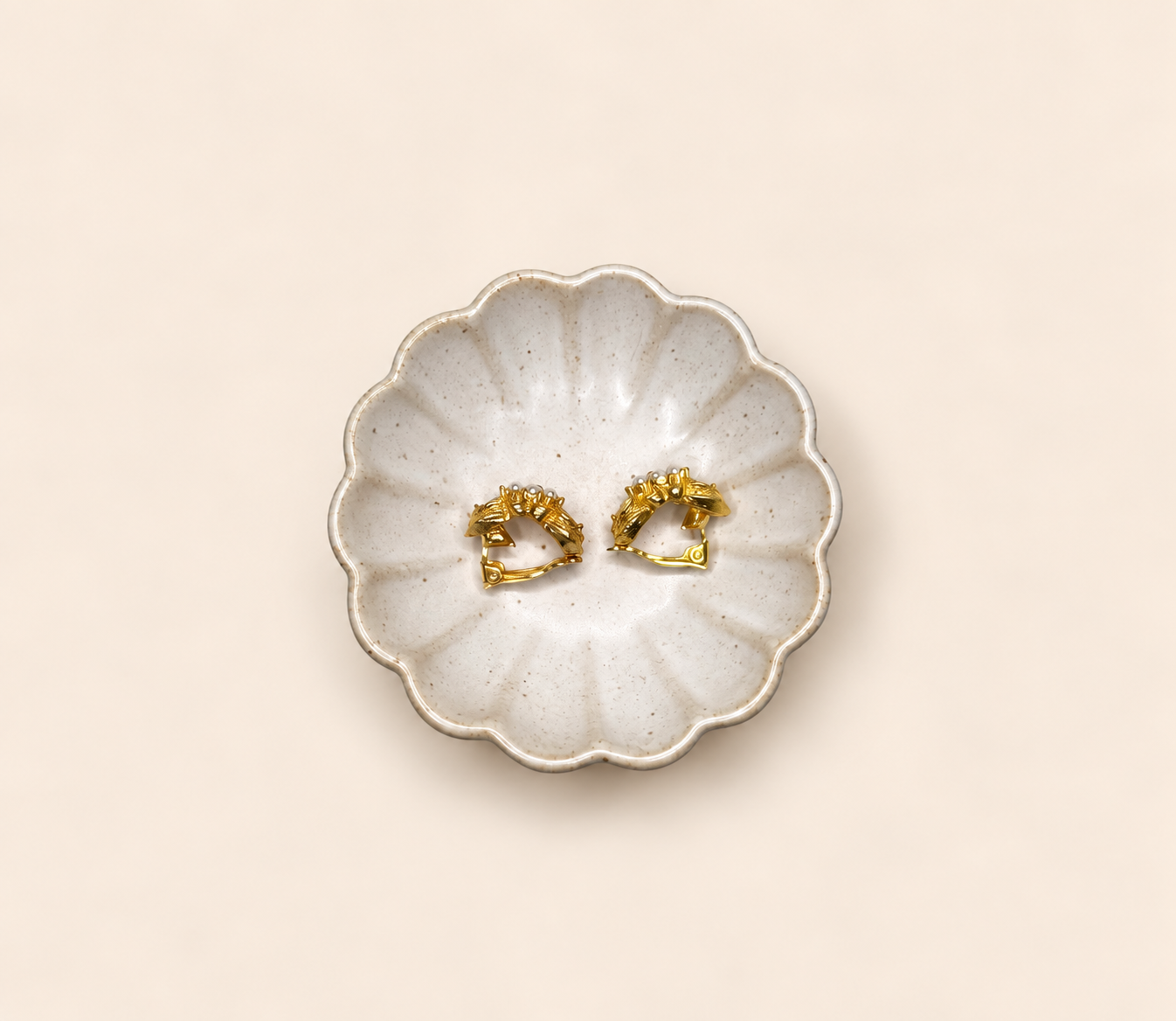 Gold-tone pearl cluster clip-on earrings close-up detail