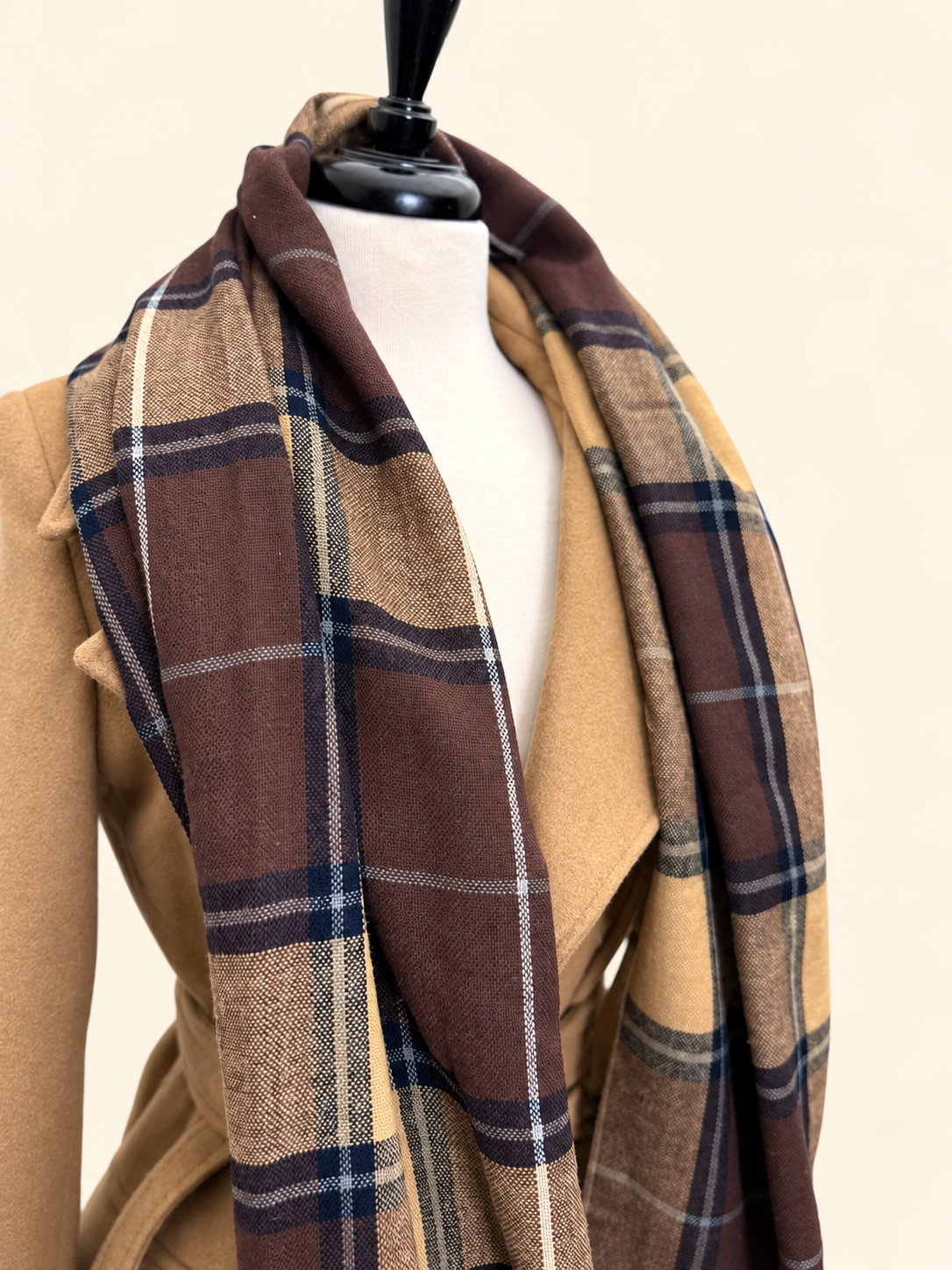 Vintage 100% cashmere plaid scarf detail view