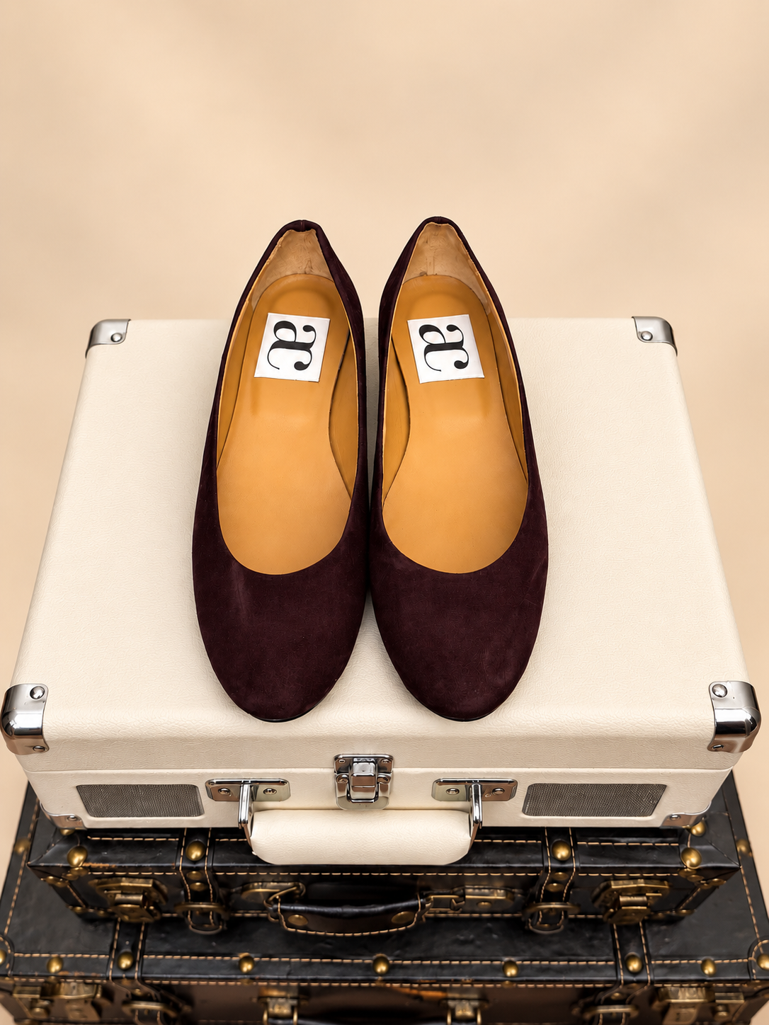 Burgundy suede ballet flats top view