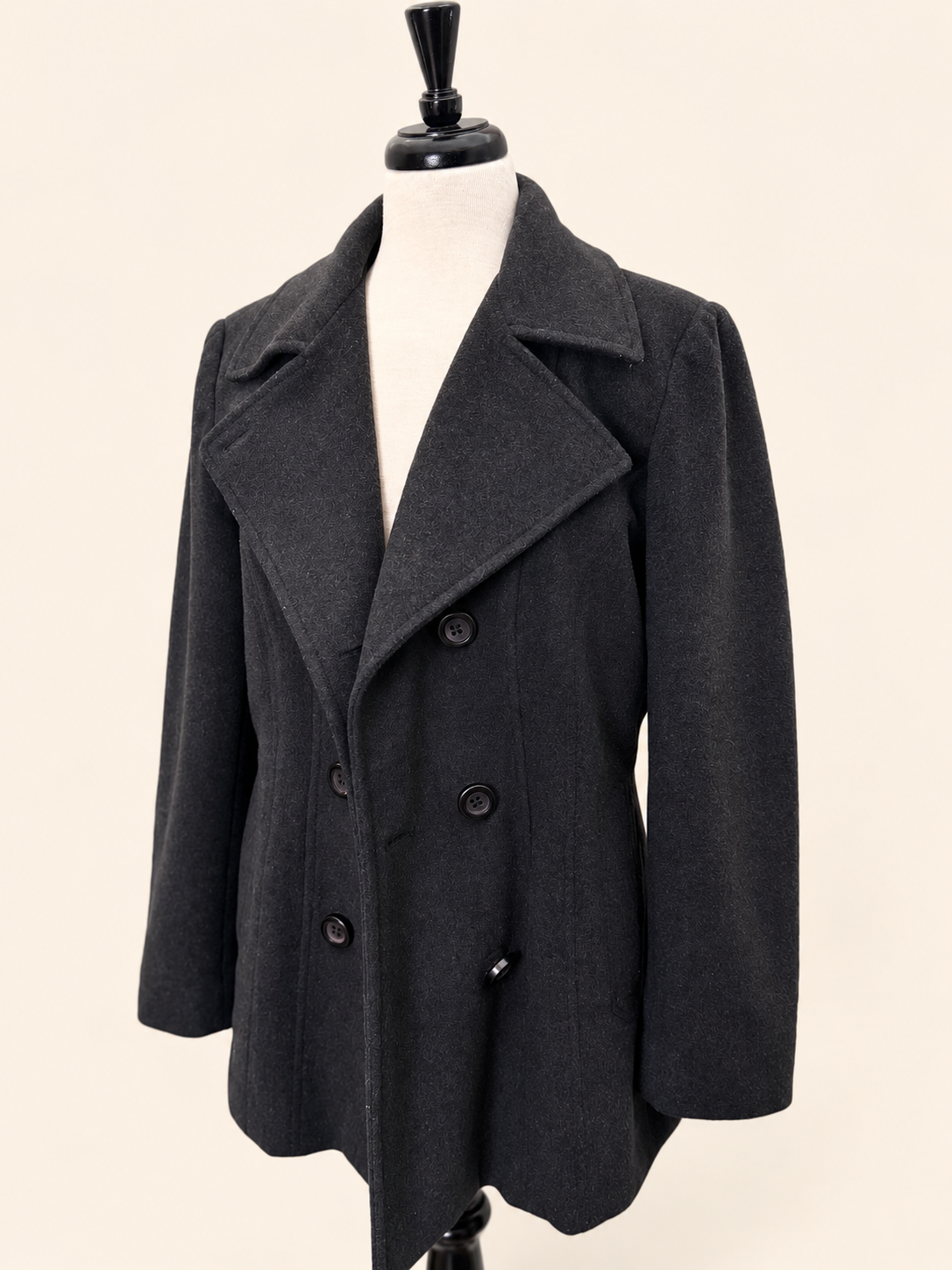 Sonoma Life + Style charcoal gray wool-blend peacoat angled front view