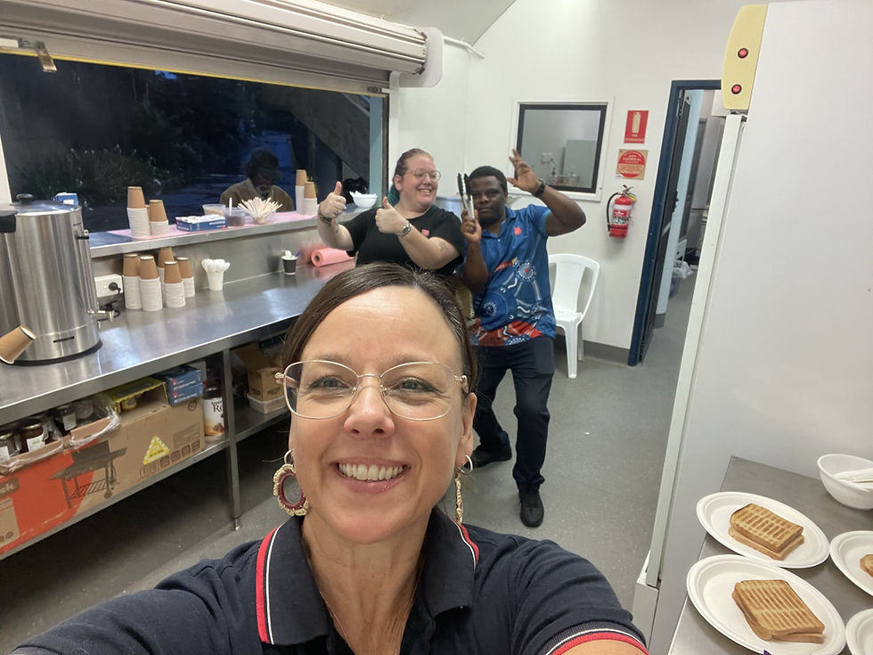 Felicity Pearson with Jess and Adeola at the Darwin Evacuation Centre, giving the corps staff a well-deserved break. Image: Supplied