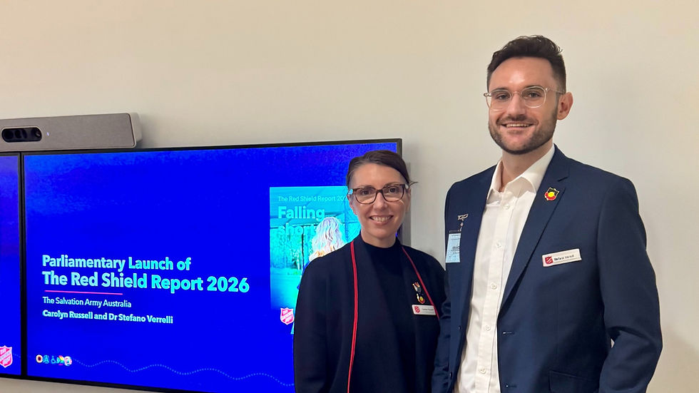 Carolyn Russell and Stefano Verrelli at the Parliamentary Launch of The Red Shield Report 2026. Image: Supplied
