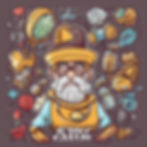 Cartoon of a bearded man in yellow with floating gadgets, set against a gray background. Text reads "STAY CALM!" Colorful, whimsical scene.