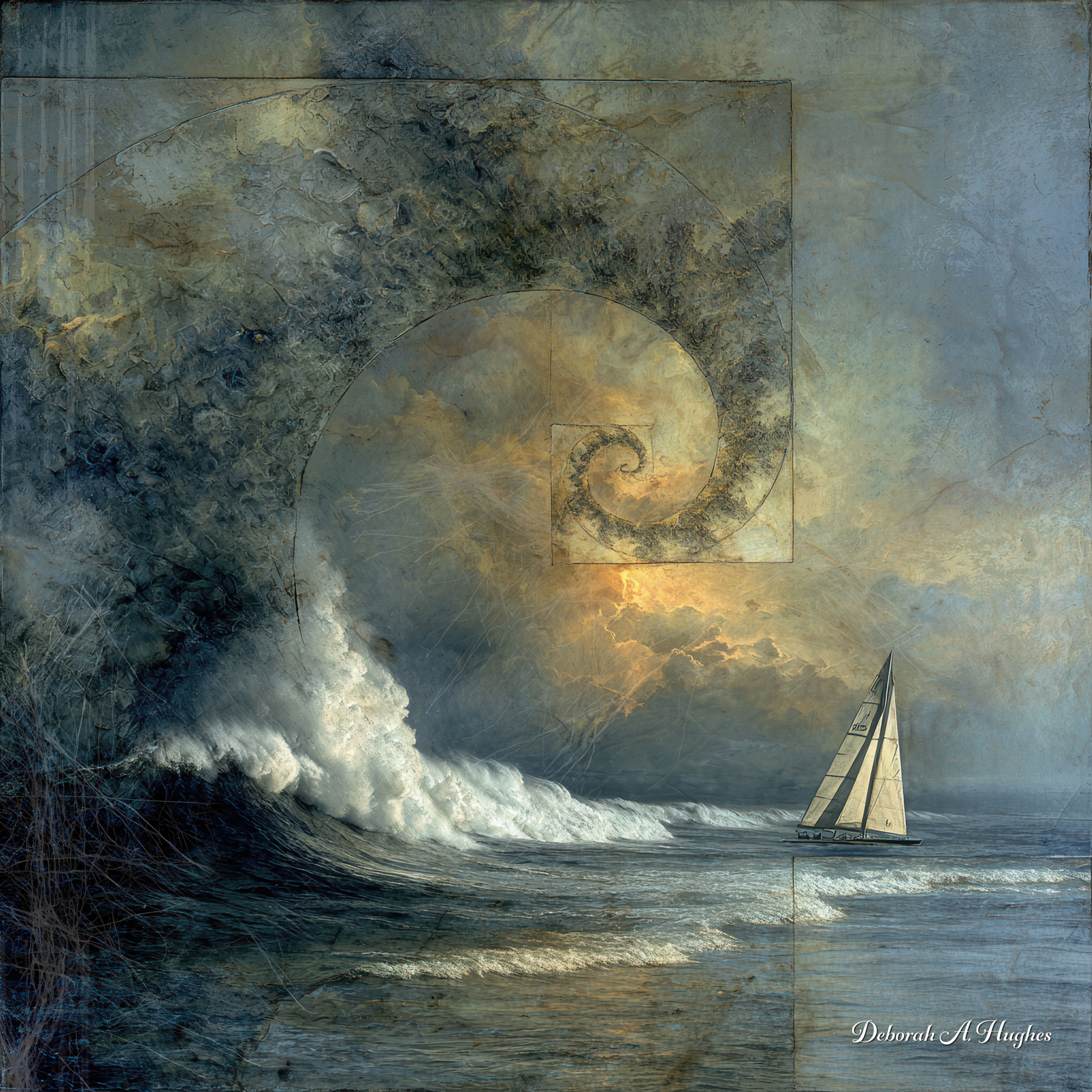 Leeward — sailboat storm Fibonacci spiral nautical digital art — digital art print on metal by Deborah Hughes — PhotoArtsy
