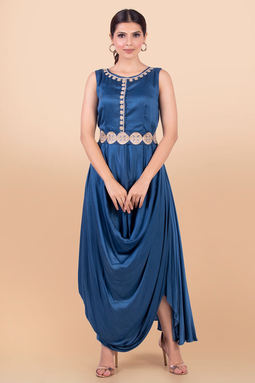 Thumbnail: Spelndid Flaunting drape red Patola jacket with cowled drape inner.