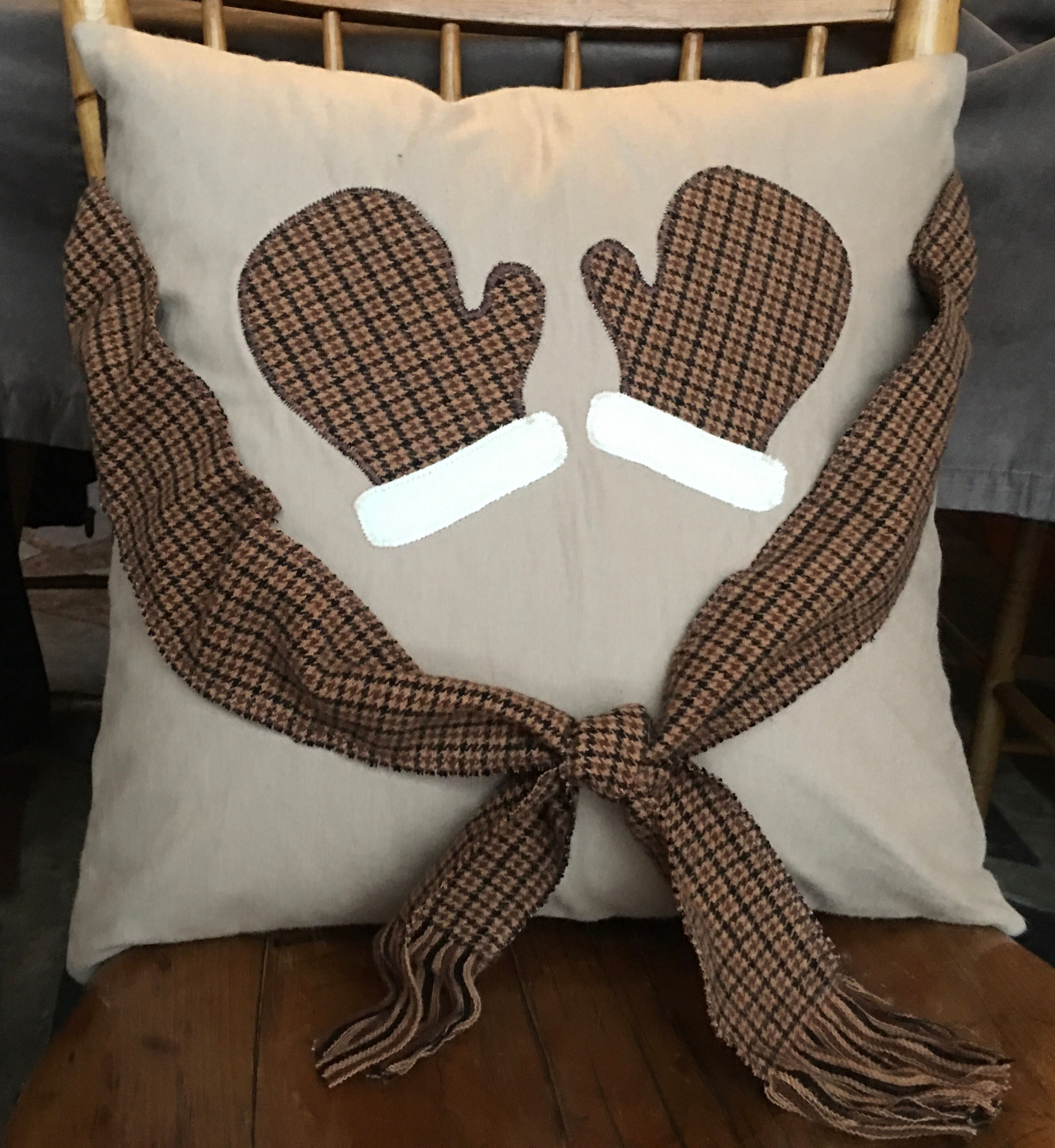 Winter Mittens & Scarf Flannel Pillow Cover