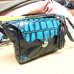 Black/Aqua Croco Portia Bag