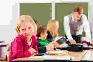 happy girl in classroom
