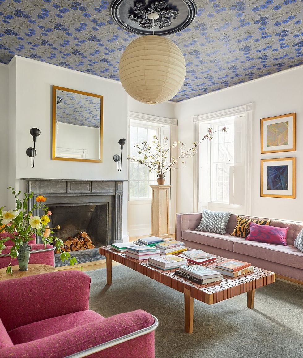 Image credits: by Emily Gilbert. Room with ceiling wallpaper by Colleen Simonds Design