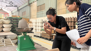 Rockhill Asia team conducting a During Production (DUPRO) inspection at a ceramics and pottery factory in Vietnam, ensuring the quality and standards of the products.