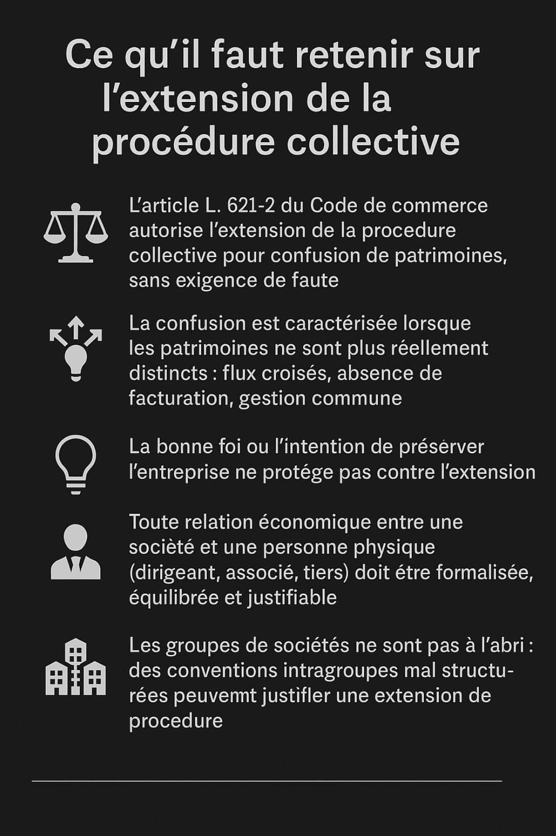 infographie sur la confusion des patrimoines lors d'une procédure collective