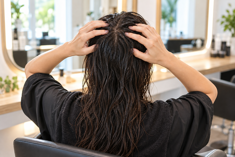 Massage doux du cuir chevelu avec la pulpe des doigts