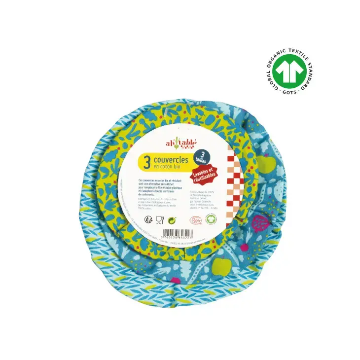 Kit de 3 petits couvercles couvre-plat en coton BIO