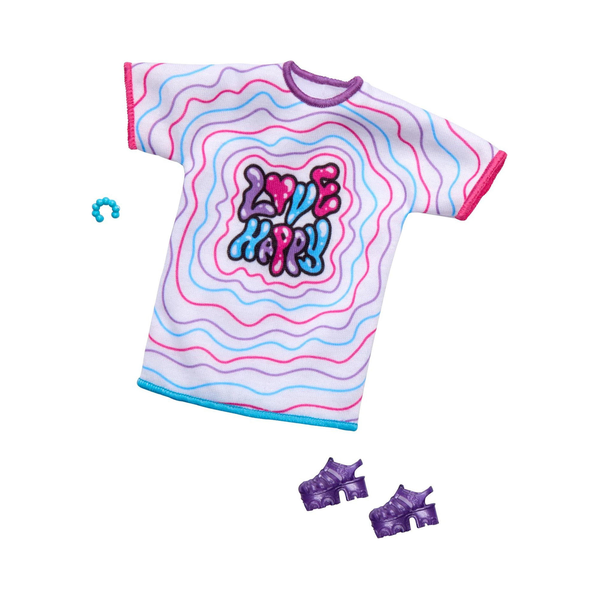 Thời Trang Búp Bê Barbie Fashion Oversized Pattern Shirt Love Happy Sandals