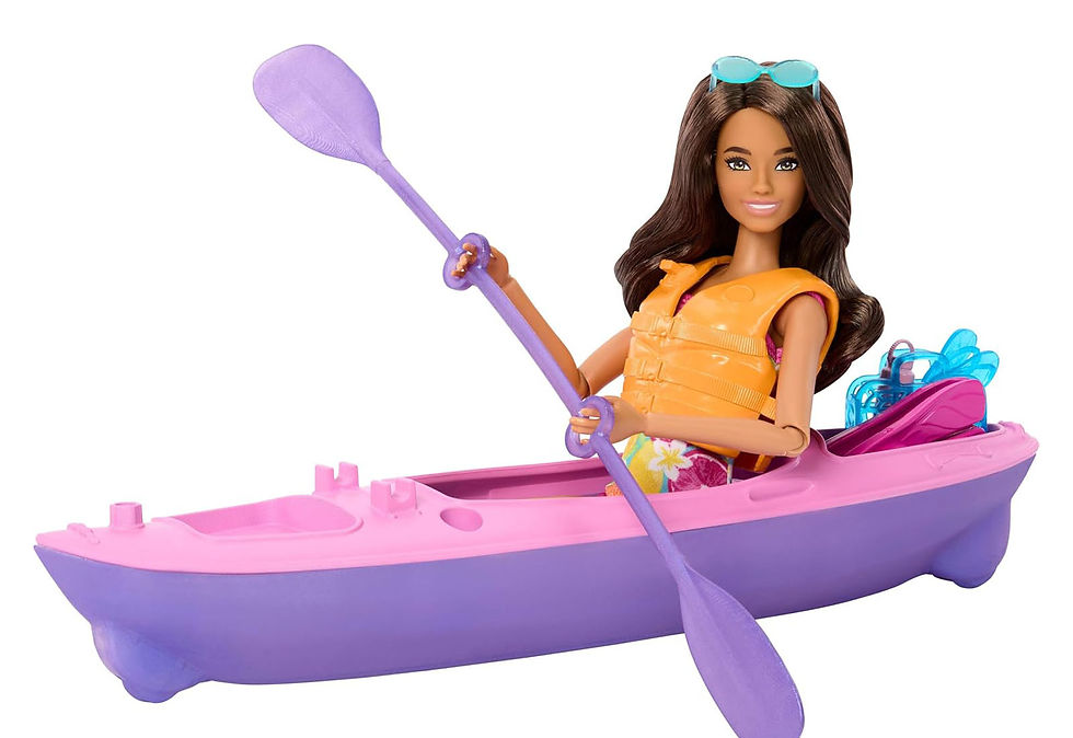 Thumbnail: Búp Bê Barbie Summer Vacation Brunette Doll with Kayak