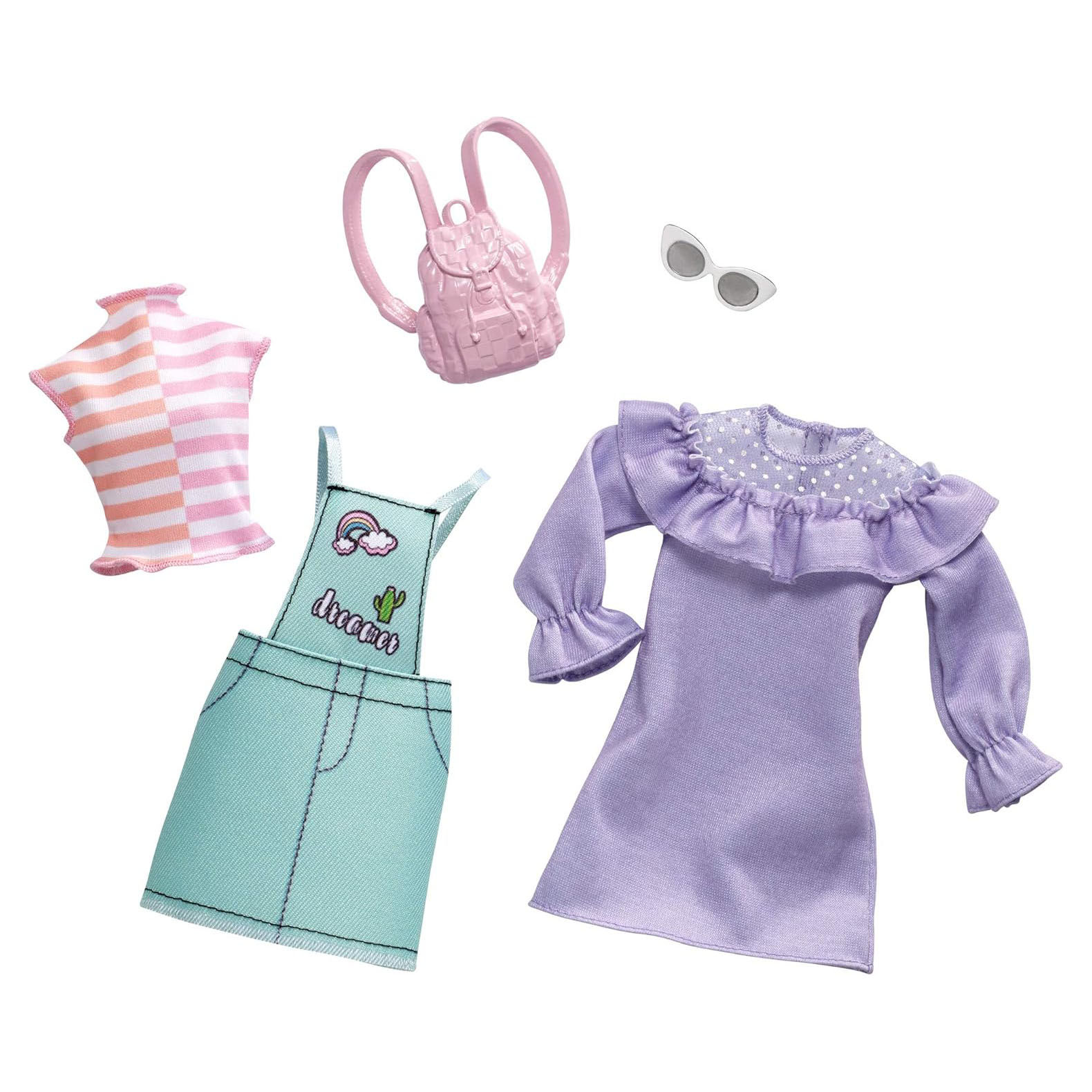 Thời Trang Búp Bê Barbie 2 Pack Pastels Light Green Overalls with Cactus Graphic