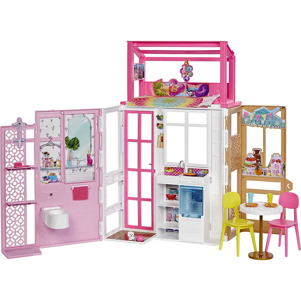 Ngôi Nhà Barbie Doll House Kitchen Loft Bed Bathroom Dining Room