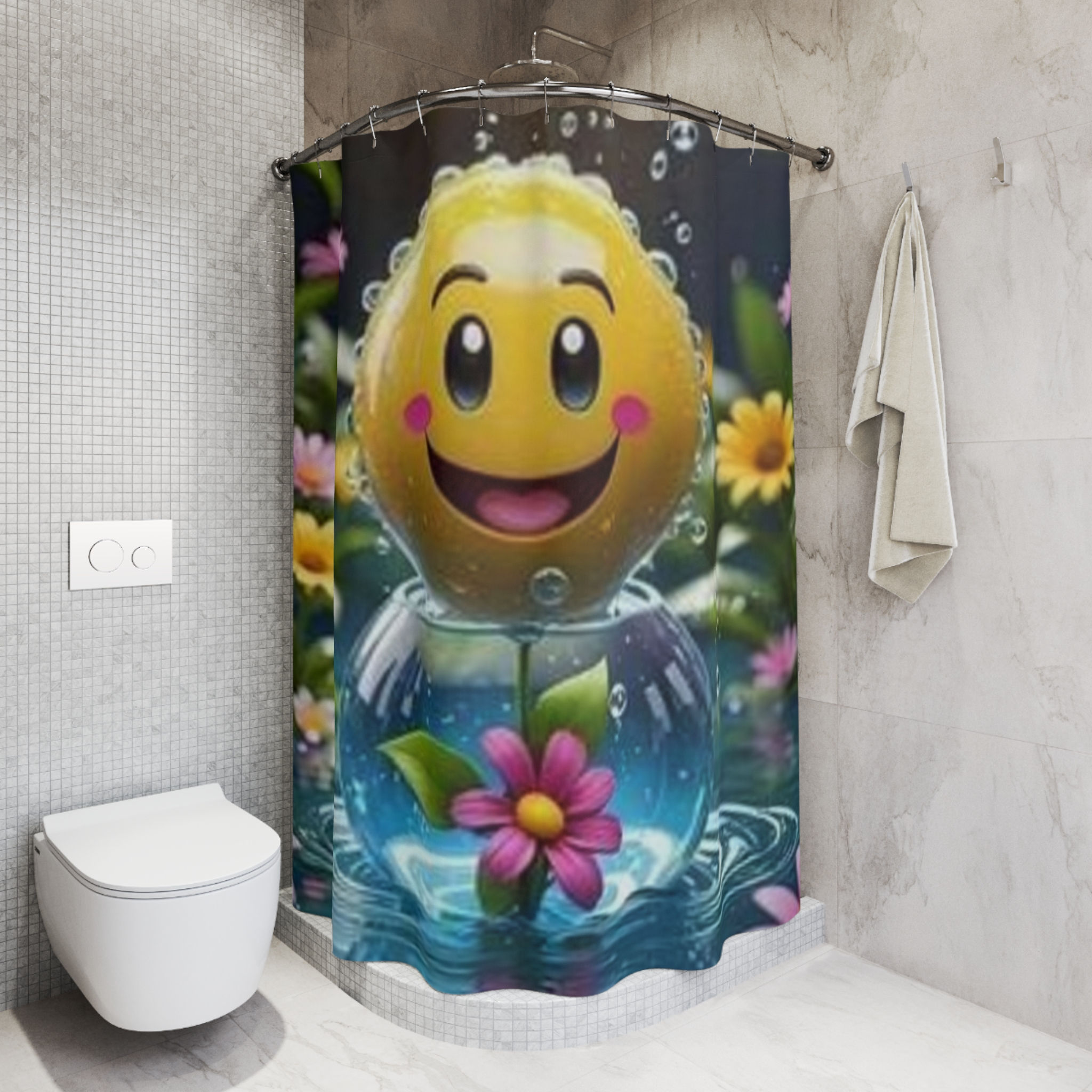 Happy Emoji Floral Shower Curtain 