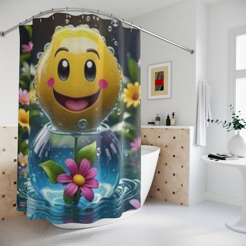 Thumbnail: Happy Emoji Floral Shower Curtain 