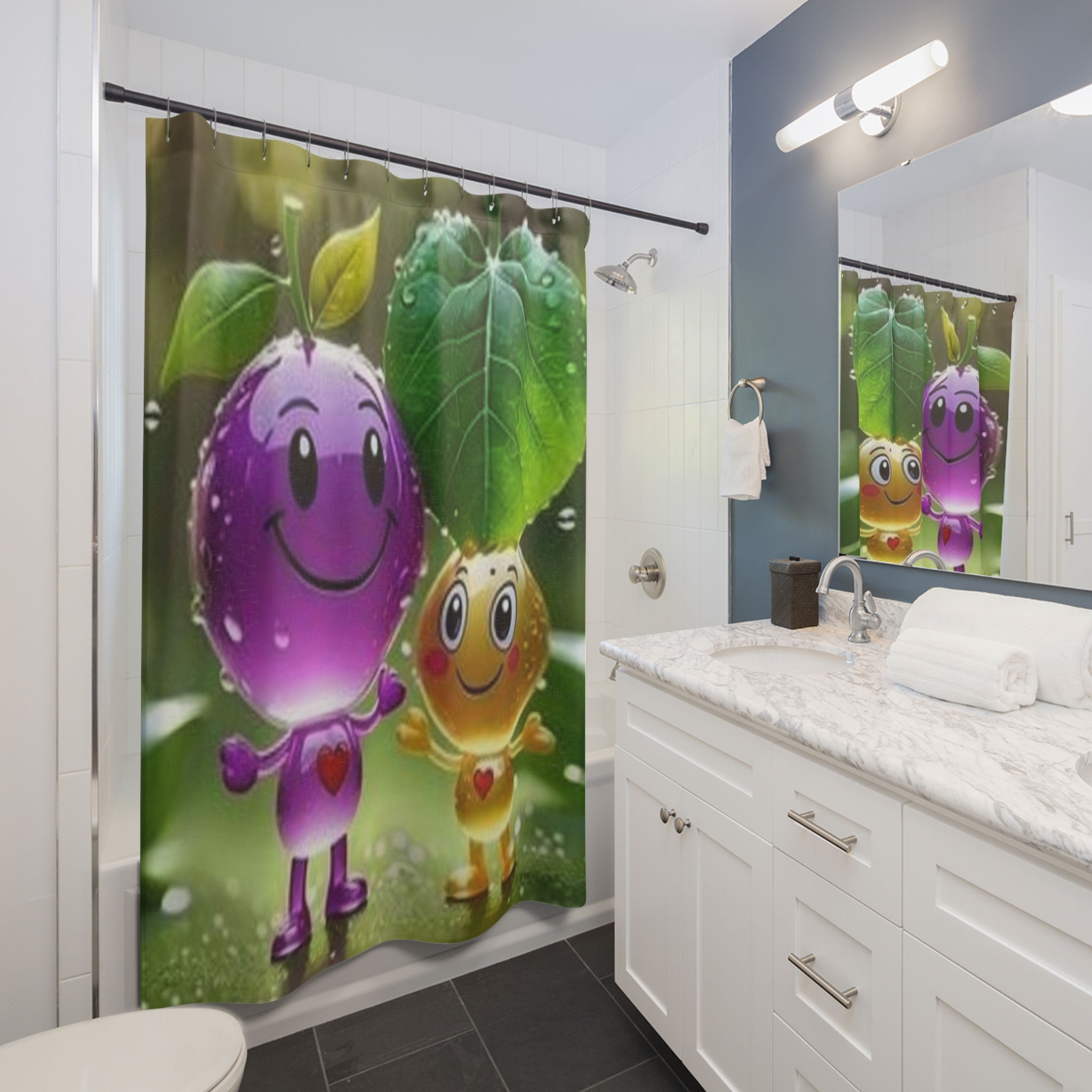 Cute Fruit Emoji Shower Curtain