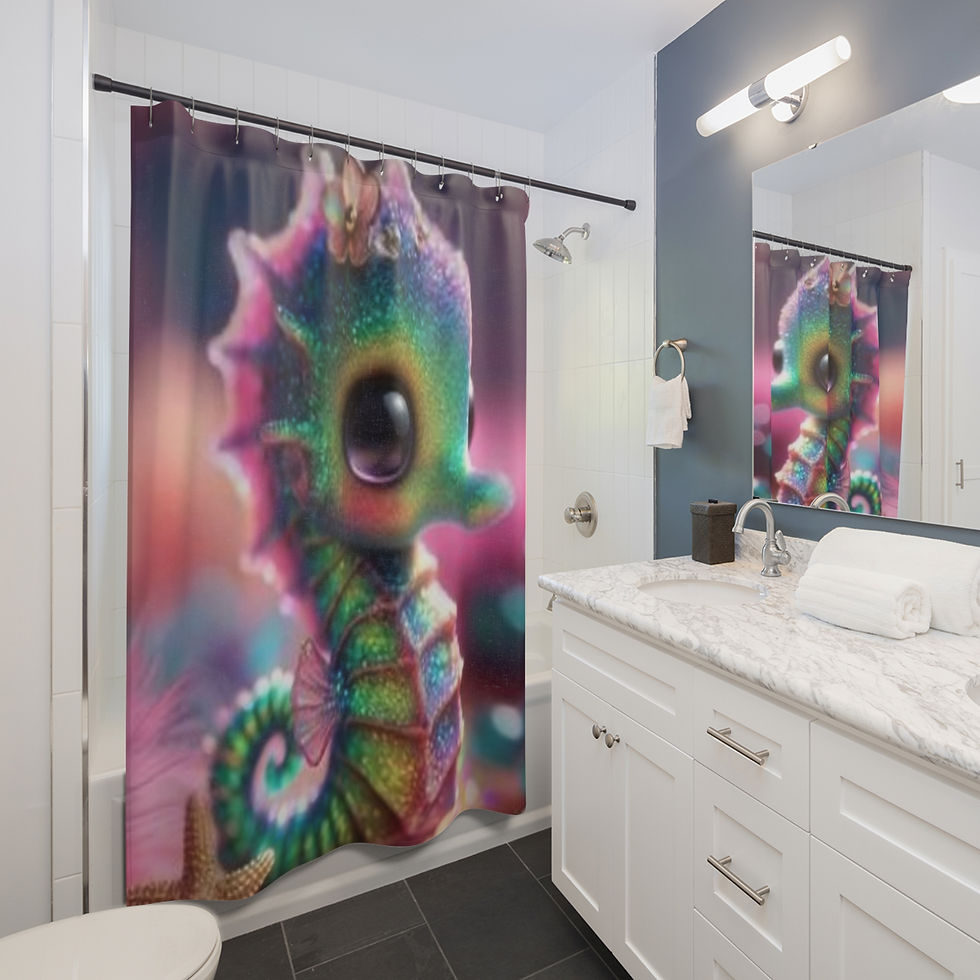 Thumbnail: Colorful Sparkle Seahorse Shower Curtain 