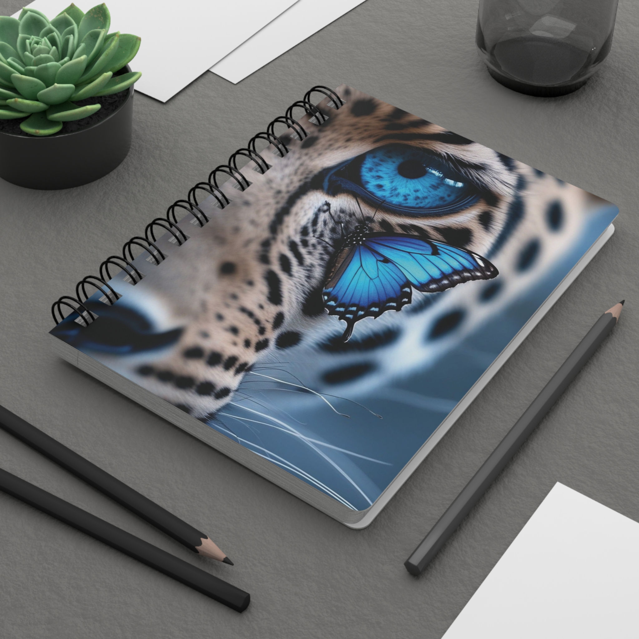 Leopard & Blue Butterfly Spiral Journal