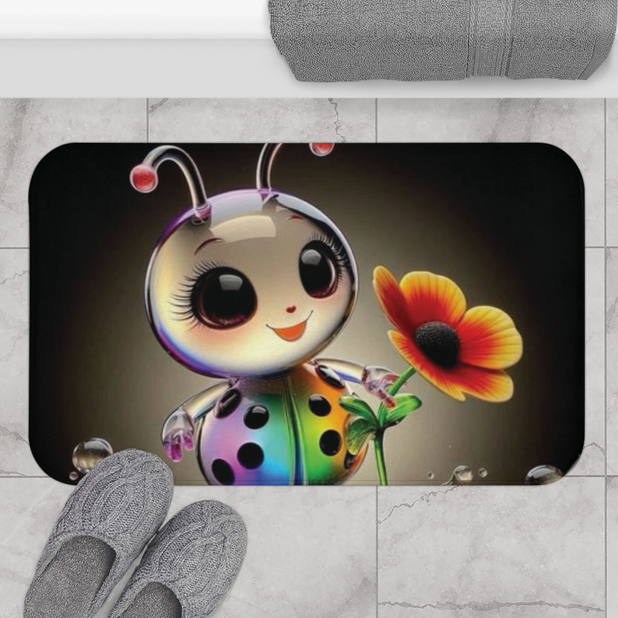 Rainbow Bug Bath Mat - Cute Insect Design for Cheerful Bathrooms