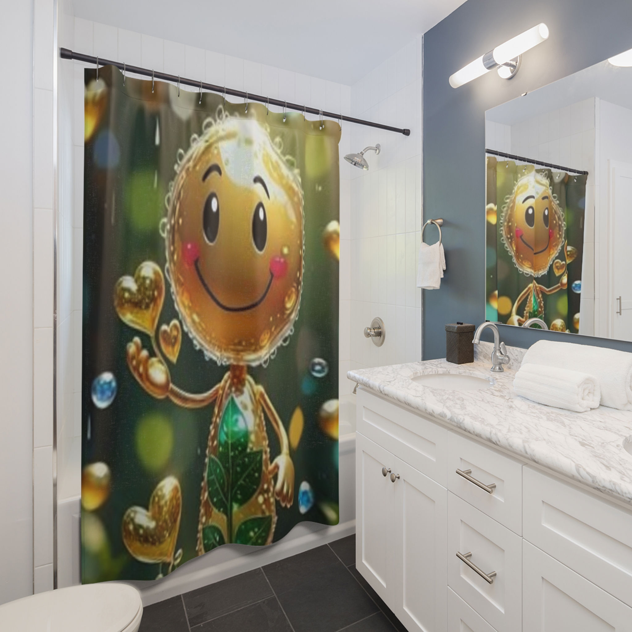 Smiley Bubble Floral Shower Curtain