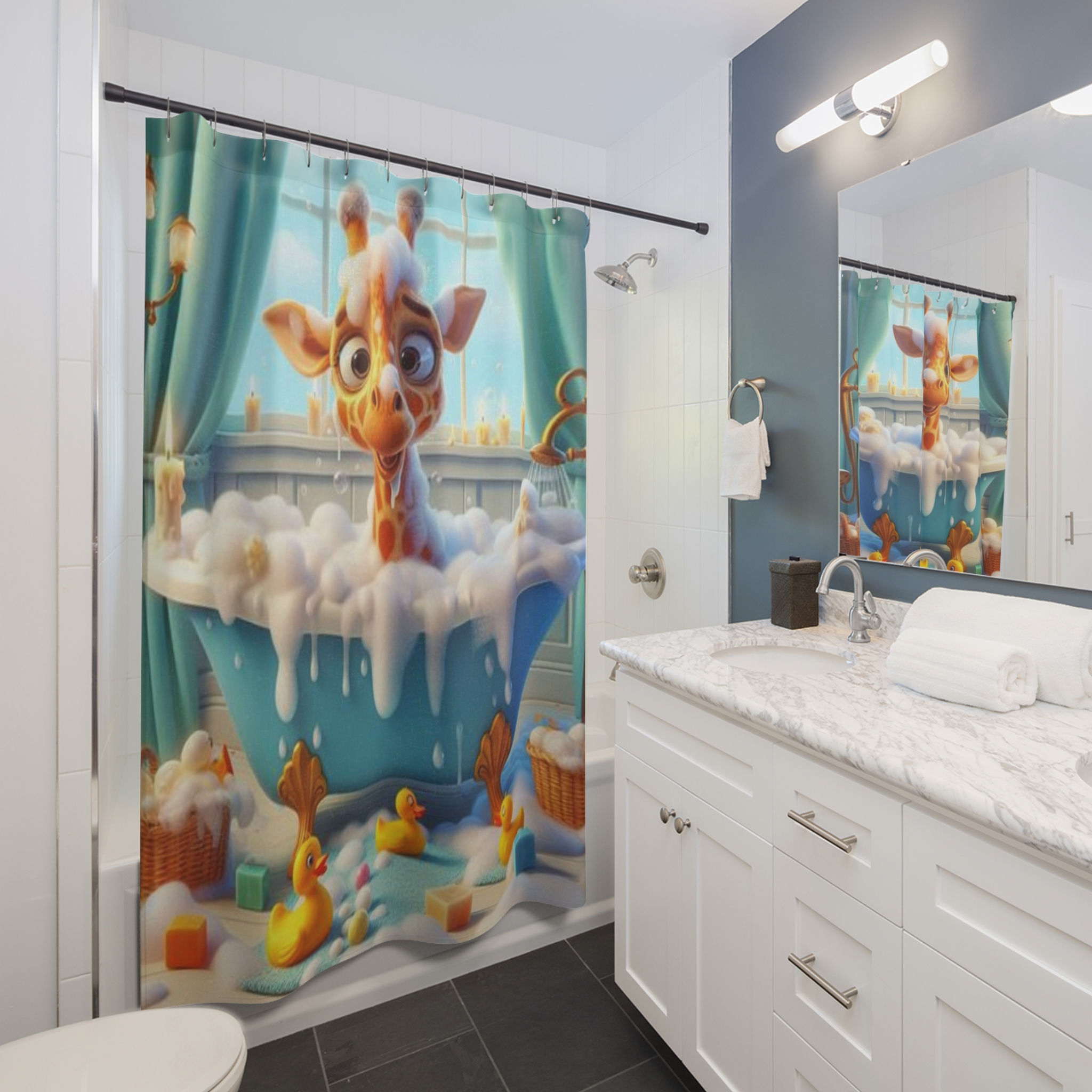 Cute Giraffe Bubble Bath Shower Curtain