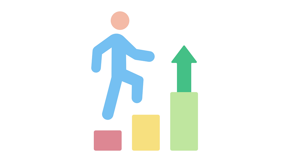 An illustration depicting the concept of improved focus on innovation and growth. The image features a figure climbing a series of colored blocks, with an upward arrow symbolizing progress and advancement. The blocks are in red, yellow, and green, indicating different stages or levels of growth. The design highlights the idea of overcoming challenges and achieving higher levels of success through innovation and strategic focus.